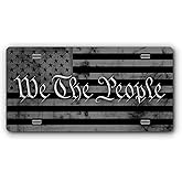 Patriotic Vanity Aluminum License Plate for Front of Trucks and Cars - Made in The USA - Universal Fit (We The People B&W)