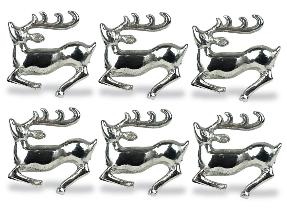 DII Decorative Napkin Ring Set, Silver Reindeer, One Size