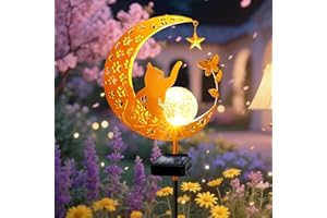 YJFWAL Garden Solar Cat Lights Pathway Stake Lights Glass Globe with Moon Cat Decor, Christmas Gift for Mom Grandma Friends, Outdoor Decor Light Waterproof for Walkway, Patio or Garden (Warm White)