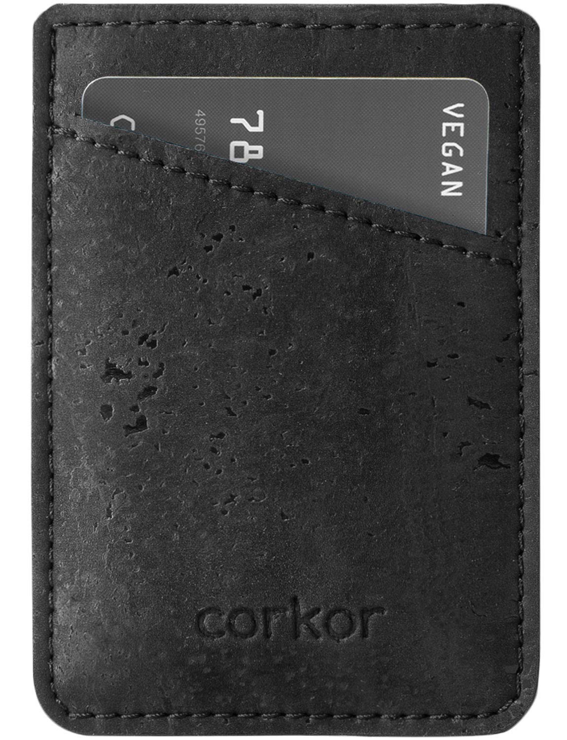 Front Pocket Wallet Minimalist Slim Wallet for Men Vegan Non-Leather Corker Cork (Black)