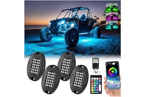 LD DARKEAGLE 4Pods Aluminum RGB LED Rock Lights for ATV UTV 4 Wheeler Can-Am SXS RZR Side by Side Offroad Golf Cart with APP/RF Remote Control, Waterproof Multicolor Metal Alloy Case Segmented Underglow Light 12V