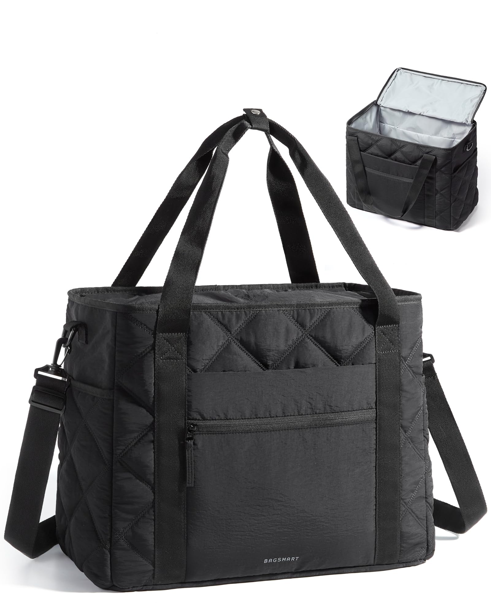 Photo 1 of BAGSMART Large Tote Bag for Women, 38L Carry-On Travel Tote with Removable Shoulder Strap for Travel, Weekend, Gym (Black)