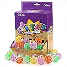Chiwava 48PCS 1.6'' Cat Toy Ball with Bell Plastic Lattice Jingle Balls Kitten Chase Pounce Rattle Toy Assorted Color
