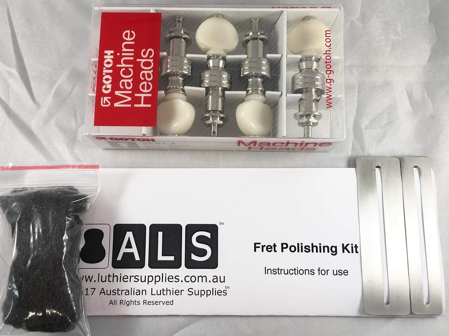 Gotoh Banjo Tuners (Bonus ALS Fret Polishing Kit) SPBJ4-AIN Model Tuners by Gotoh Japan Set of 4 Nickel with Pearloid Buttons - Image 3