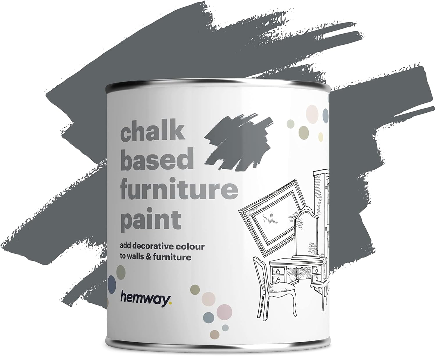 Hemway Chalk Based Furniture Paint, Old Stone Grey 1L, Matt Finish Shabby Chic, Chalk Paint Furniture & Walls, Quick Dry & 1 Coat
