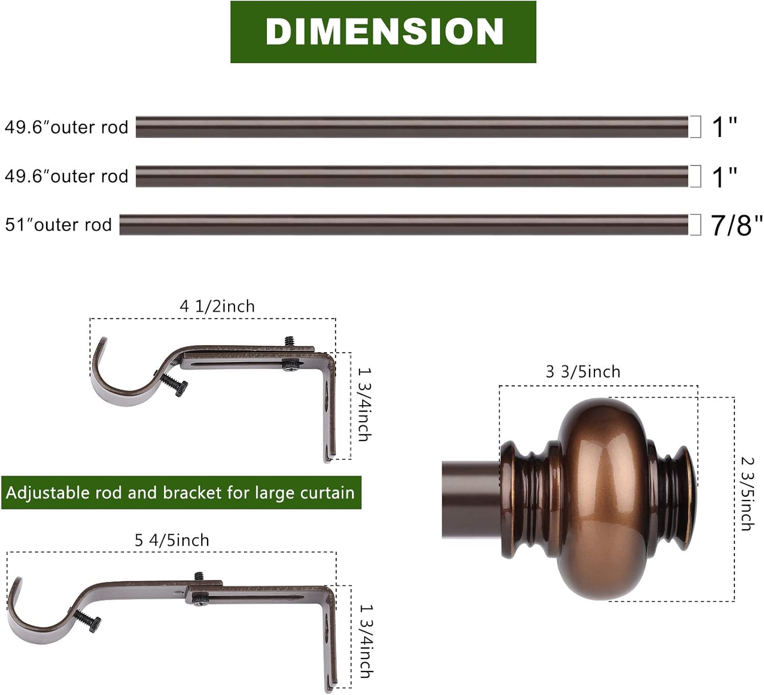 Joddmoka Curtain Rod 72 to 144 inch Drapery Rod 1 inch for Window with Decorative Finial Telescoping Single Window Rod…: Home Improvement