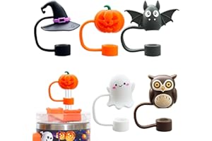 HLUWA 5PCS Halloween Straw Cover Cap for Stanley Cup, Silicone Straw Topper for Stanley 30&40 Oz Tumbler with Handle, 10mm 0.4in Dust-Proof Reusable Straw Tips Lids for Halloween Gifts. (Color 1)
