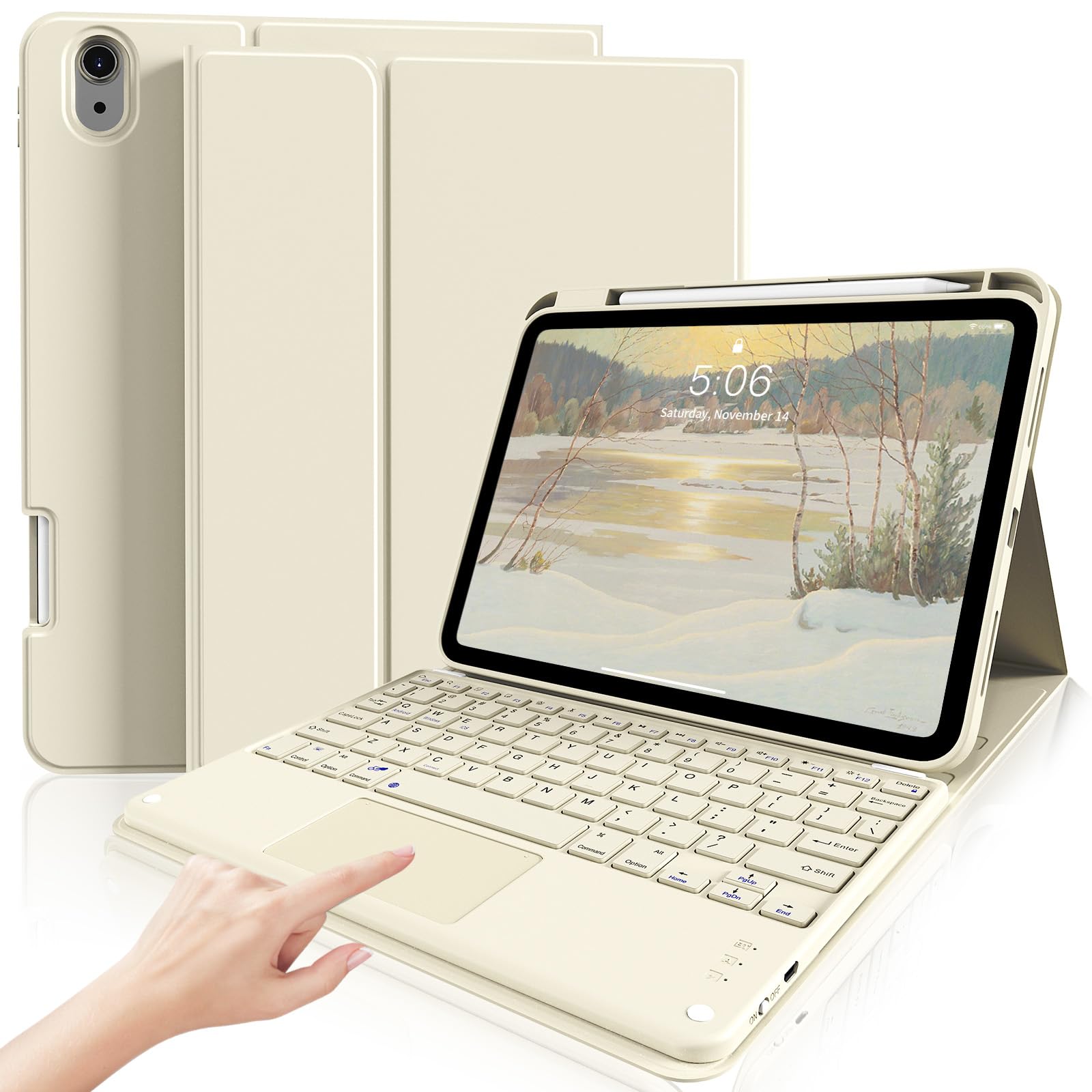 Photo 1 of kenke for iPad 11/10th Gen Case with Keyboard 11/10.9 inch 2025 A16/2022, Detachable Wireless Bluetooth with Left Side Pencil Holder, Multi-Touch Trackpad Square Gray Keycaps (Cream