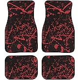 Semiouray Halloween Bloody Print 4 Pieces Car Floor Mats Gothic Red Splash Fit Car Floor 1st & 2nd Row Floor Auto Interior Mats All Weather for Car SUV Truck, Black