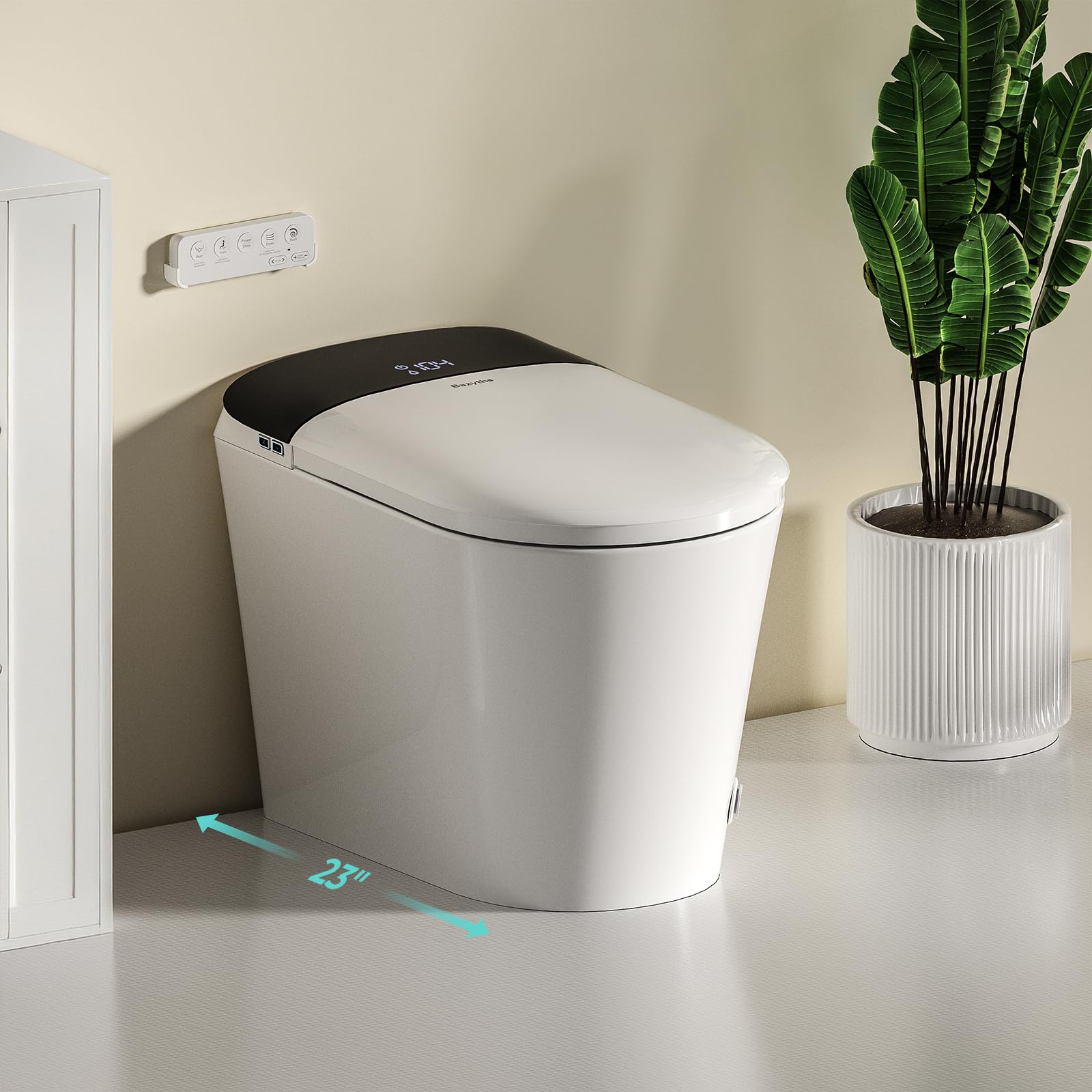 Photo 1 of Bazyths Smart Compact Toilet for Small Bathroom, 23" Depth Shallow Toilet with Foam Shield Auto Open/Close Lid, 12" Rough In, Built-in Tank, Heated Seat Foot Sensor Flush One-Piece (ZY695A Mini)