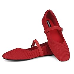 CELNEPHO Red Flats for Women Square Toe Ballet