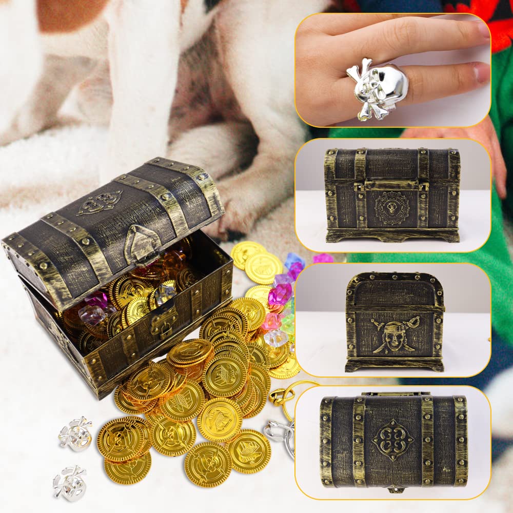 Pirate Treasure Chest Toys Kids Storage Pirate Treasure Chest Adventurous Treasure Box with Lock Toy Treasure Chest Box for Kids Boys for Props Party Favors Decoration