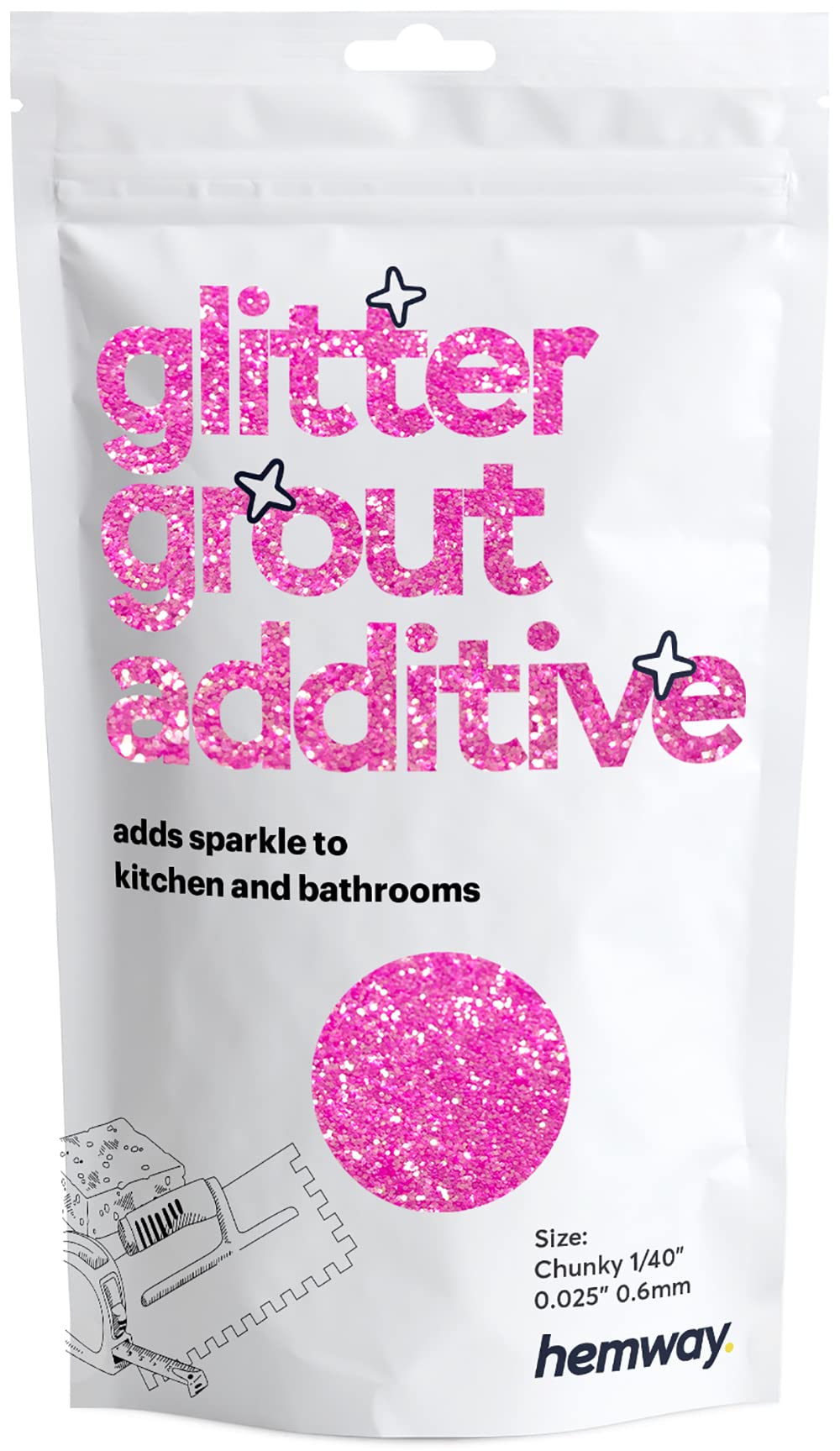 Hemway Baby Pink Iridescent Glitter Grout Additive Chunky 100g Metallic Flakes for Adding Sparkle to Kitchen & Bathroom Tiles | Enhance Your Indoor Grouting Projects with a Durable Sparkly Effect