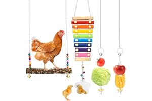 Woiworco 4 Packs Chicken Toys for Hens in Coop, Chicken Xylophone Toy with Mirror, Vegetable Hanging Feeder and Chicken Swing Toys Chicken Supplies Chicken Coop Accessories for Your Chicken Gift