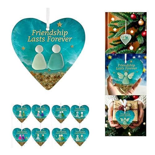 Heart-Shaped Sea Glass Friendship Decor, 2D Christmas Decorations, Christmas Tree Hanging Ornaments, Timeless Art Glasses for Best Friend, Keepsake Gift for Women, Pendant for Party (G)