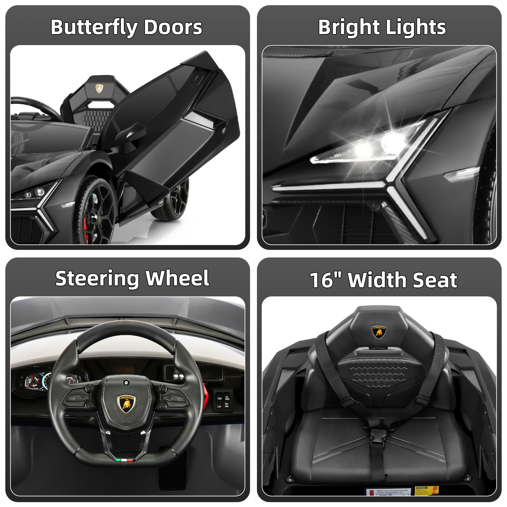 Hikole Lamborghini Remote Control car, 12V Battery Powered Ride on Toys, Brake Caliper, Liftable Scissor Doors, Driving Sounds, LED Lights, Music, Kids Sports Car for Boys&Girls, Black