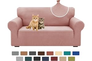 XINEAGE New 1 Piece Couch Covers for 2 Cushion Stretch Loveseat Slipcovers High Stretch Jacquard Sofa Slipcover for Living Room Pets Dogs Loveseat Furniture Protector (Loveseat, Dusty Pink)