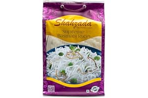 Shahzada Supreme Basmati Rice 10 Lbs – Extra Long Grain, Non-Sticky, Non GMO, Vegan, Gluten Free, No Cholesterol, Low Sodium, Zip-Lock Bag, Parboiled