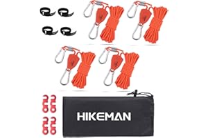 Hikeman Camping Rope with Ratchet Pulley,Quick Setup Outdoor Guy Lines Adjustable Tent Tie Downs Rope Hanger for Canopy,Kayak and Canoe,Grow Light (4PCS,Orange)