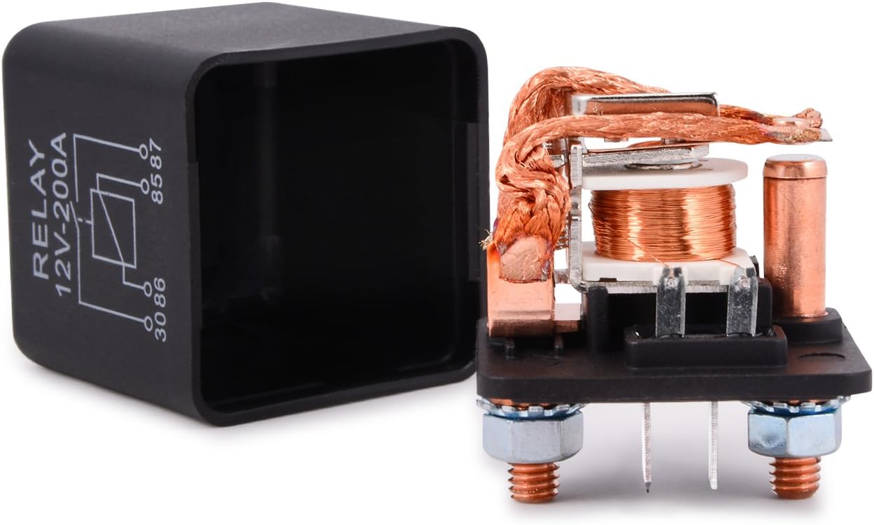 FOSHIO Auto Start Relay Heavy Duty Split Charge Relay Switch 12V 200A SPST 4pin Relay with Terminals and Wire Connection Lug: Automotive