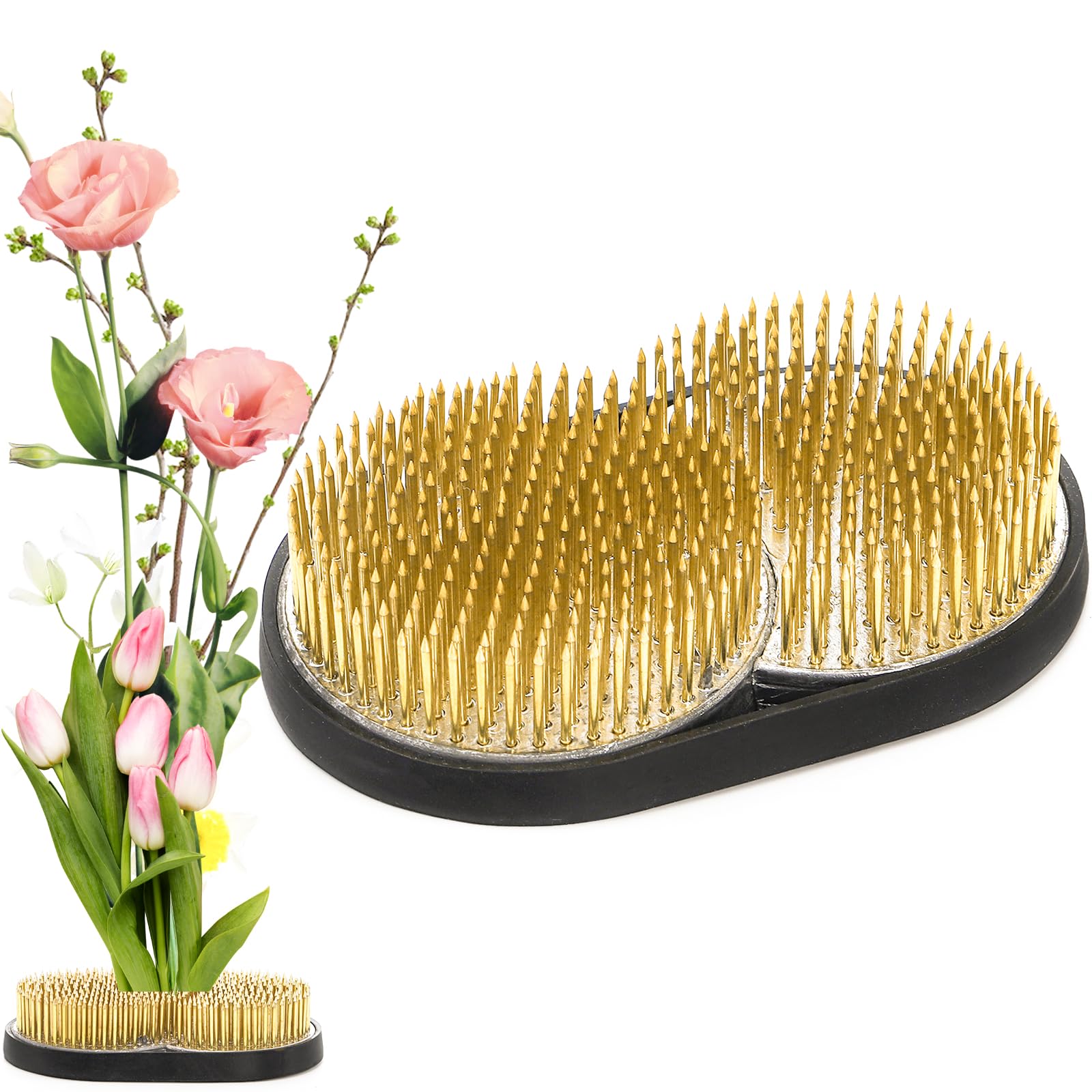 Photo 1 of WUWEOT Sun and Moon Ikebana Kenzan, Japanese Ikebana Flower Arrangement, Pin Frog Flower Fixed Tools with Rust-Proof Brass Needle and Slip- Rubber Base for Plant Fixation Decoration