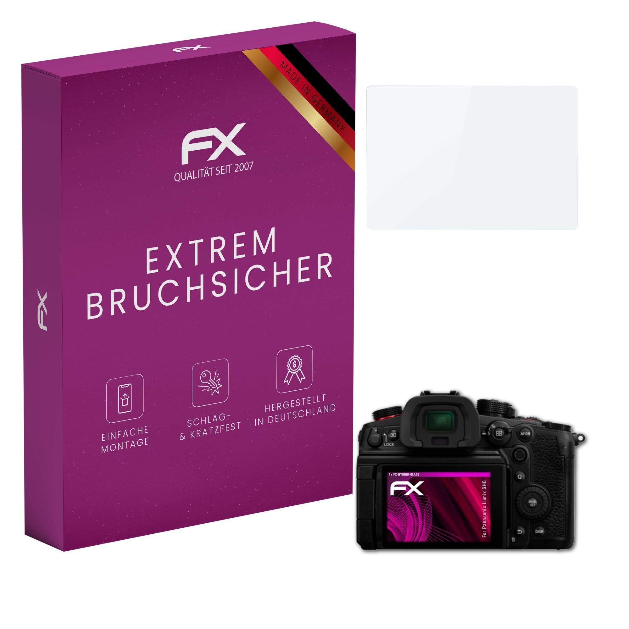 atFoliX Plastic Glass Protective Film compatible with Panasonic Lumix GH6, 9H Hybrid-Glass FX Screen Protector