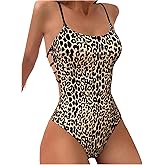 WDIRARA Women's Leopard Print One Piece Swimsuit Cut Out Backless Monokini Ring Linked Bathing Suit