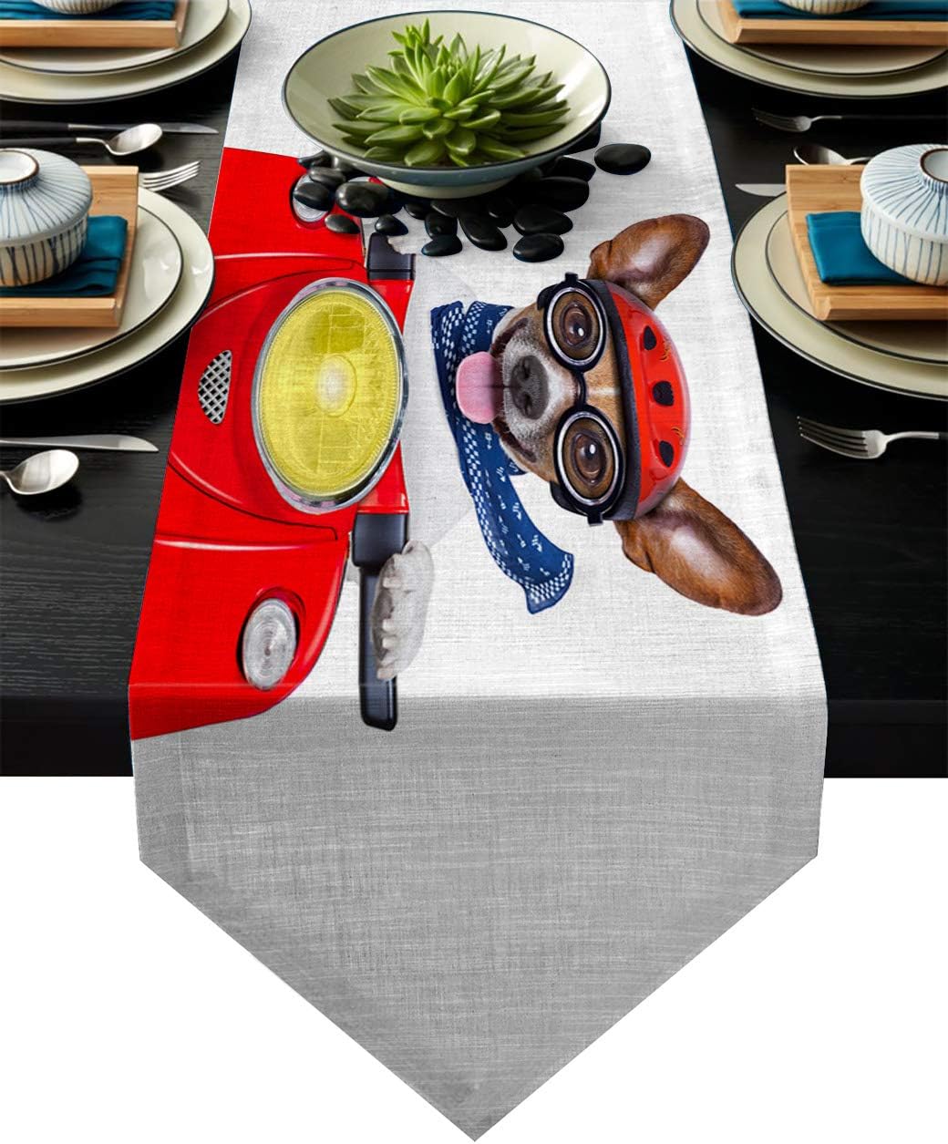 Fandim Fly Table Runner Dog Ride Motorcycle Funny Holiday Image Table Runners for Catering Events, Dinner Parties, Wedding, Indoor and Outdoor Parties, 18 x 72 Inch