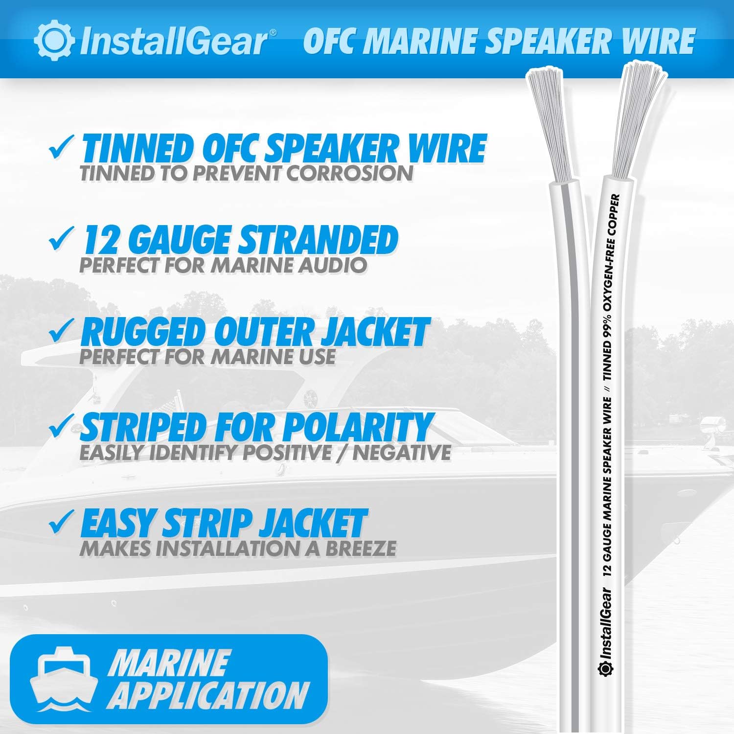 InstallGear 12 Gauge Tinned OFC Heavy Duty Boat Marine Speaker Wire, 100 feet: Industrial & Scientific