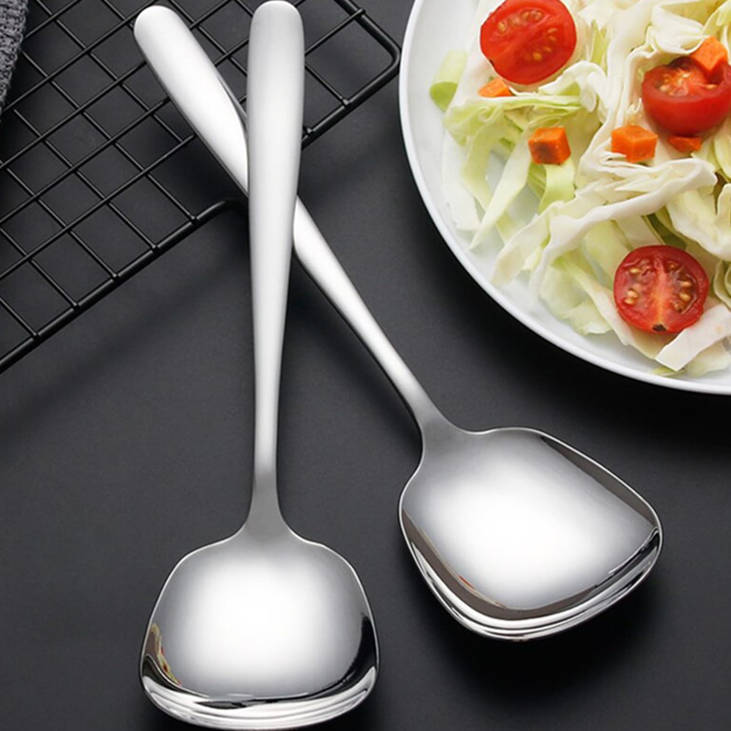 Set of 2 Large Serving Spoons, Salad Servers, Stainless Steel, Serving Spoon, Serving Spoon, Community Spoon for Family Dinners, Hotel Restaurants, Christmas Parties (25.5 x 7.1 cm)