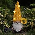 REYISO 12.3''Garden Gnomes Outdoor Statues Clearance for Garden Decor with Solar Bee Lights,Christmas Gnomes Outdoor Decor - Sunflower Gifts for Women Mom,Yard Art Sculptures for Patio Lawn Yard