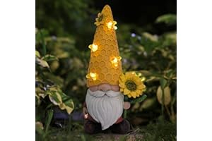 REYISO 12.3''Garden Gnomes Outdoor Statues Clearance for Garden Decor with Solar Bee Lights,Christmas Gnomes Outdoor Decor - Sunflower Gifts for Women Mom,Yard Art Sculptures for Patio Lawn Yard