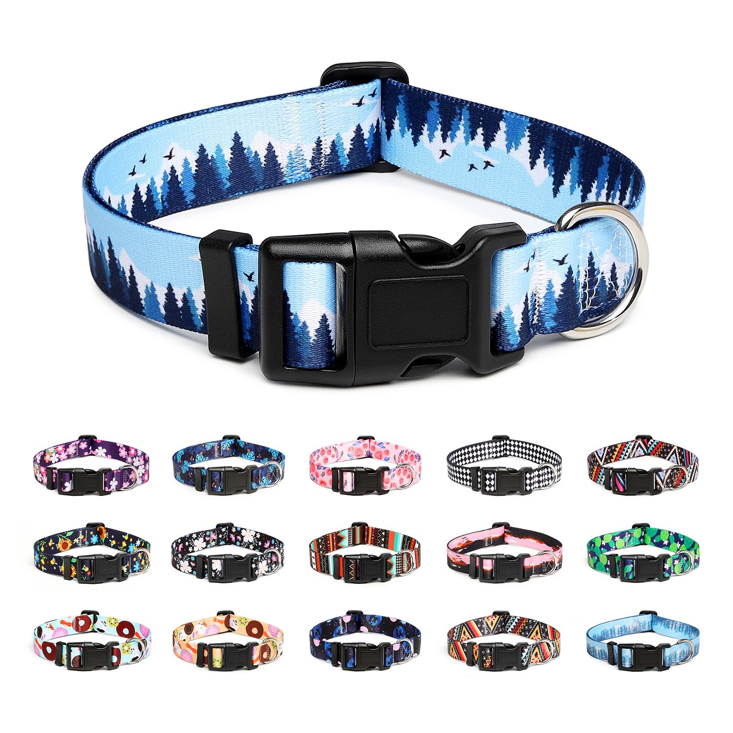 Mercano Adjustable Dog Collar - Special Design Patterns, Soft Nylon Comfortable Durable Pet Collar for Small Medium Large Dogs (S, Snow Valley)