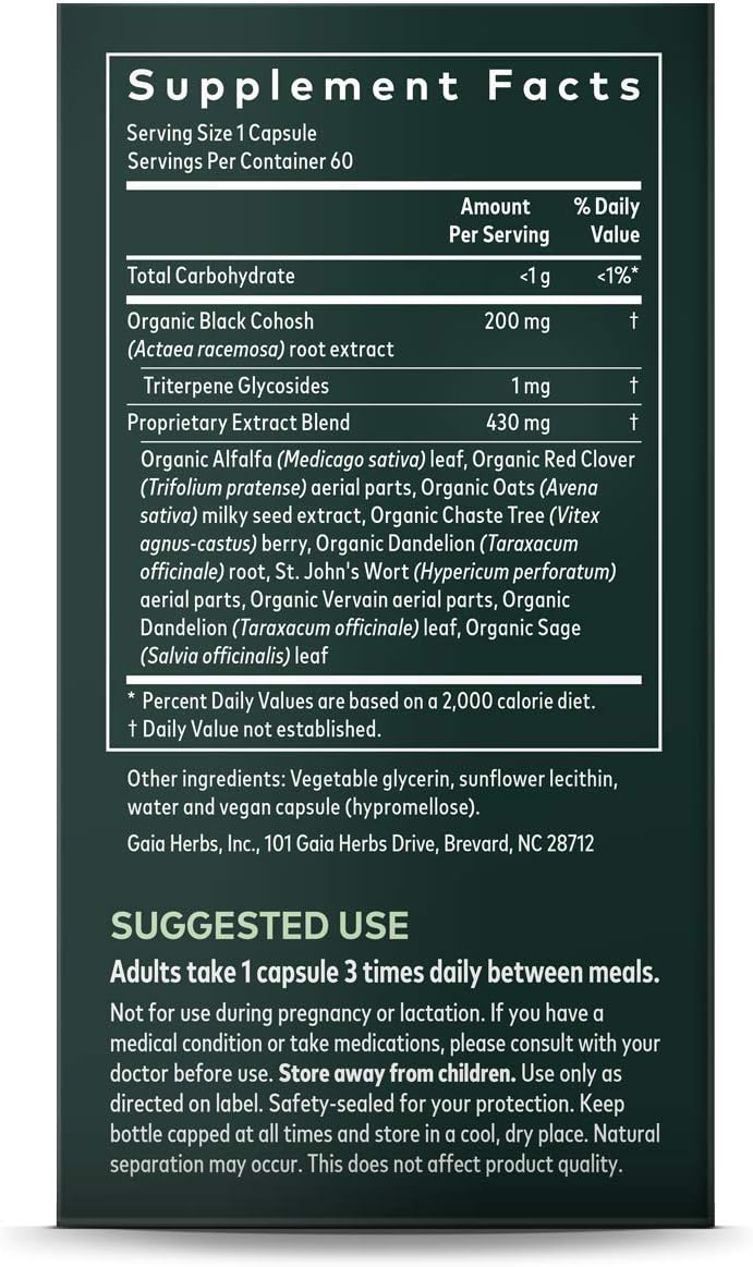 Gaia Herbs Women's Balance, Vegan Liquid Capsules, 60 Count - Hormone Balance for Women, Mood and Liver Support, Black Cohosh, St John's Wort, Organic Red Clover & Dandelion Root: Health & Personal Care