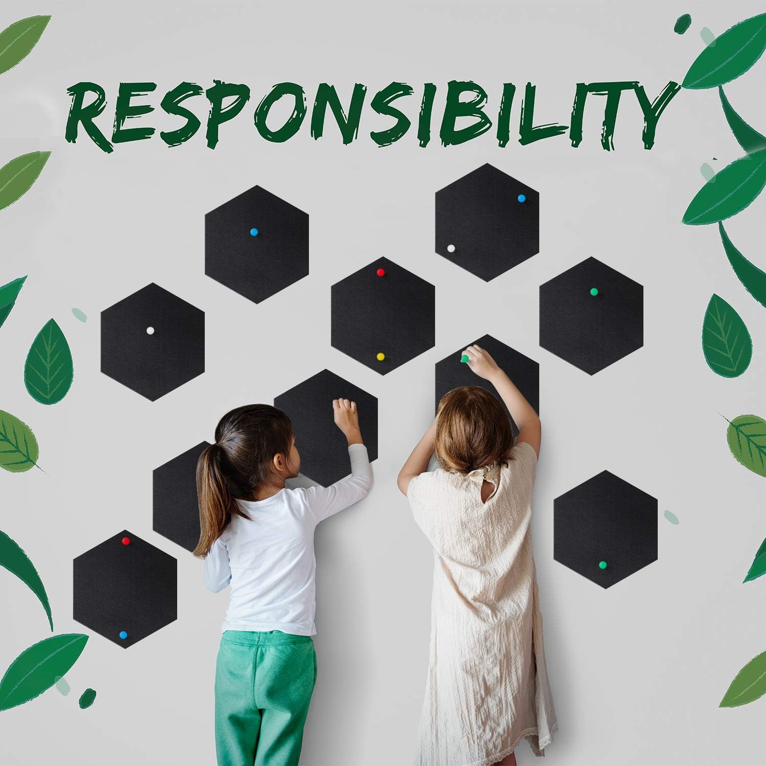 10 Packs Pin Board Hexagon Felt Board Tiles Bulletin Board Memo Board with 20 Pieces Push Pins, Decoration for Home Office Classroom Wall (Black, 5.9 x 7 Inches/ 15 x 17.7 cm) : Office Products