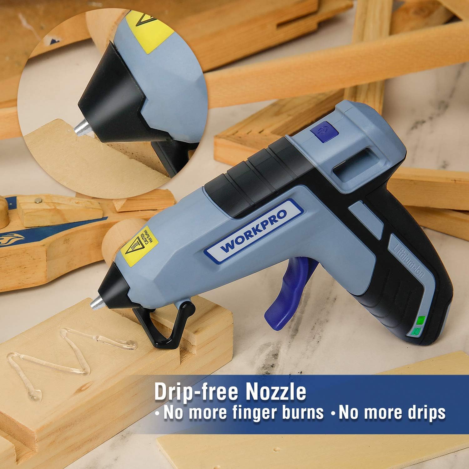 WORKPRO Cordless Hot Glue Gun, Fast Preheating Glue Gun Kit with 20 Pcs Premium Mini Glue Gun Sticks, Smart-Power-off Hot Melt Glue Gun Built-in 2600 mAh Lithium-ion (Upgraded Version): Home Improvement