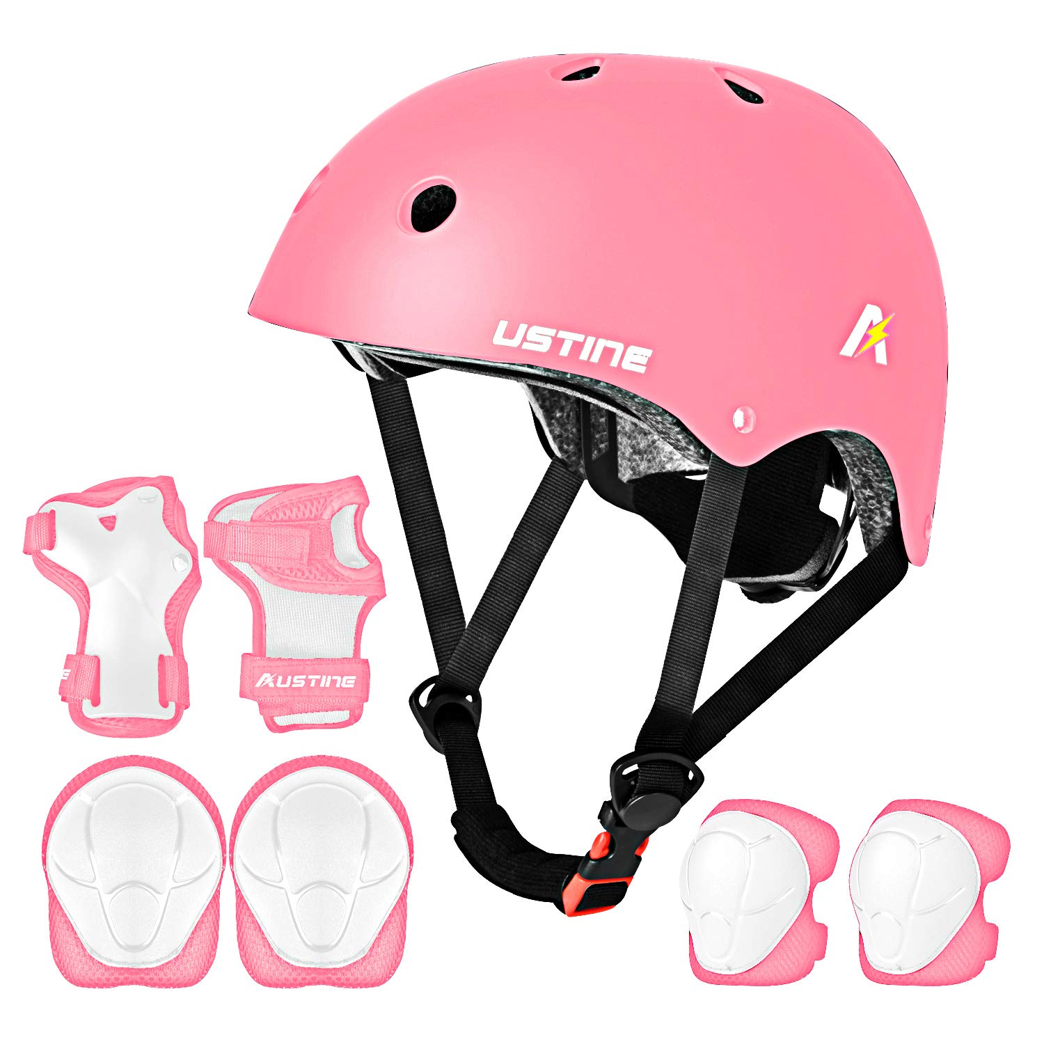 USTINE Skateboard Helmet, Bike Helmet, Protective Gear Set Knee Elbow Wrist Pads for Kids Boys Girls Toddler Youth Adults Multi-Sports Scooter Roller Skate Inline Skating Cycling Rollerblading