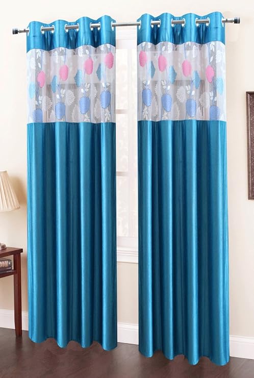 Buy Homefab India Set Of 4 Russel Net Aqua Long Door Curtains