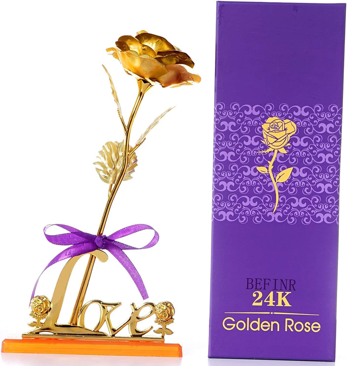 24K Golden Foil Rose,10'' Shinny Rose with LOVE Base,Gift idea for Her,Wife,Girlfriend,Mother,Women,on Valentine's Day,Mother's Day,Birthday,Wedding,Christmas Day,Special Days