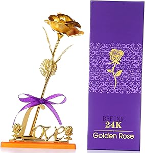 24K Golden Foil Rose,10'' Shinny Rose with LOVE Base,Gift idea for Her,Wife,Girlfriend,Mother,Women,on Valentine's Day,Mother's Day,Birthday,Wedding,Christmas Day,Special Days