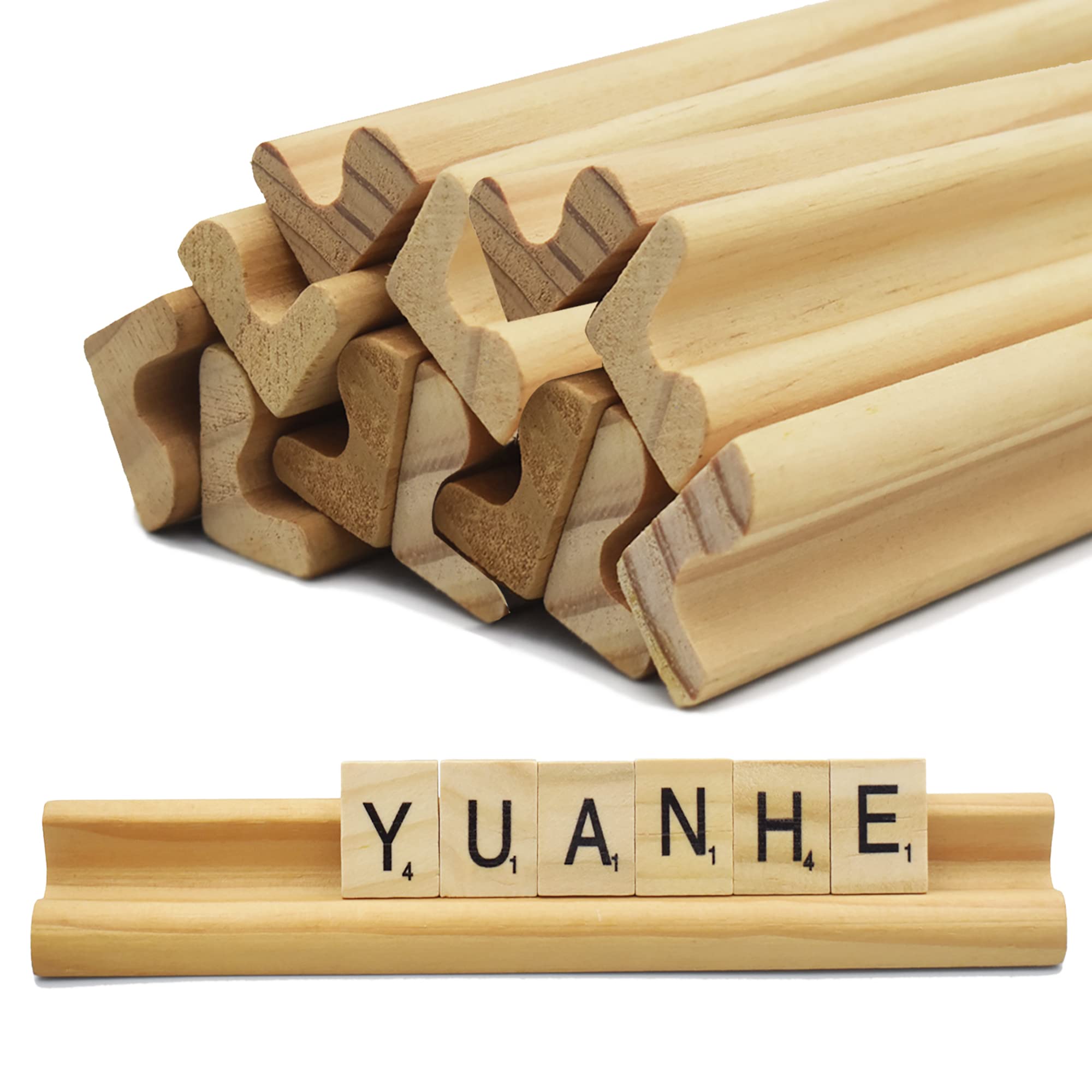 Photo 1 of Yuanhe Set of 12 Wooden Scrabble Tile Holders Letter Replacement Racks Word Tray for Crafts and Game Stands