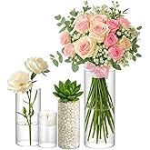 DomeStar 4PCS Glass Cylinder Vases for Centerpieces – 4, 6, 8, 10 Inch Tall Clear Flower Vase Hurricane Floating Candle Holder for Table Centerpiece Wedding Birthday Party Home Decor