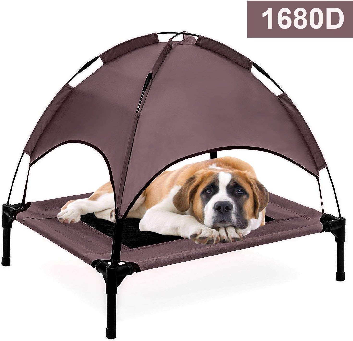 Jolitac Elevated Dog Cot Medium with Removable Canopy Raised Cat Pet Bed Tent Indoor Outdoor Bed Portable Camping Beach Travel Shade 1680D Oxford Fabric Sturdy Steel Frame (M)