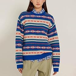 Women Y2K Argyle Striped Pullover Sweater Casual