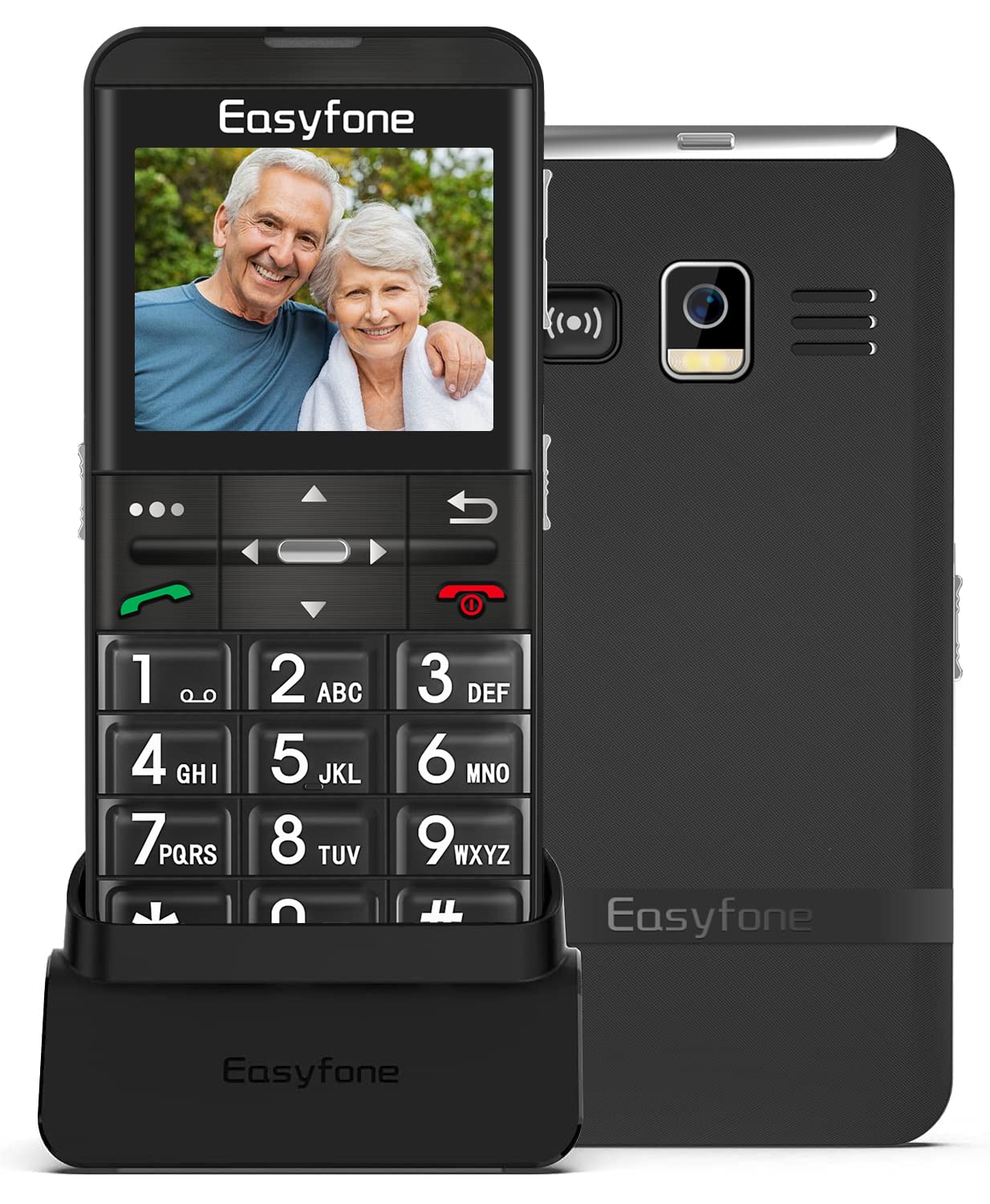 Easyfone Prime-A7 GSM Sim-Free Big button Senior Mobile Phone, Emergency SOS Button, GPS Positioning, Hearing aid Compatible, 1500mAh Battery with Charging Dock (Black)