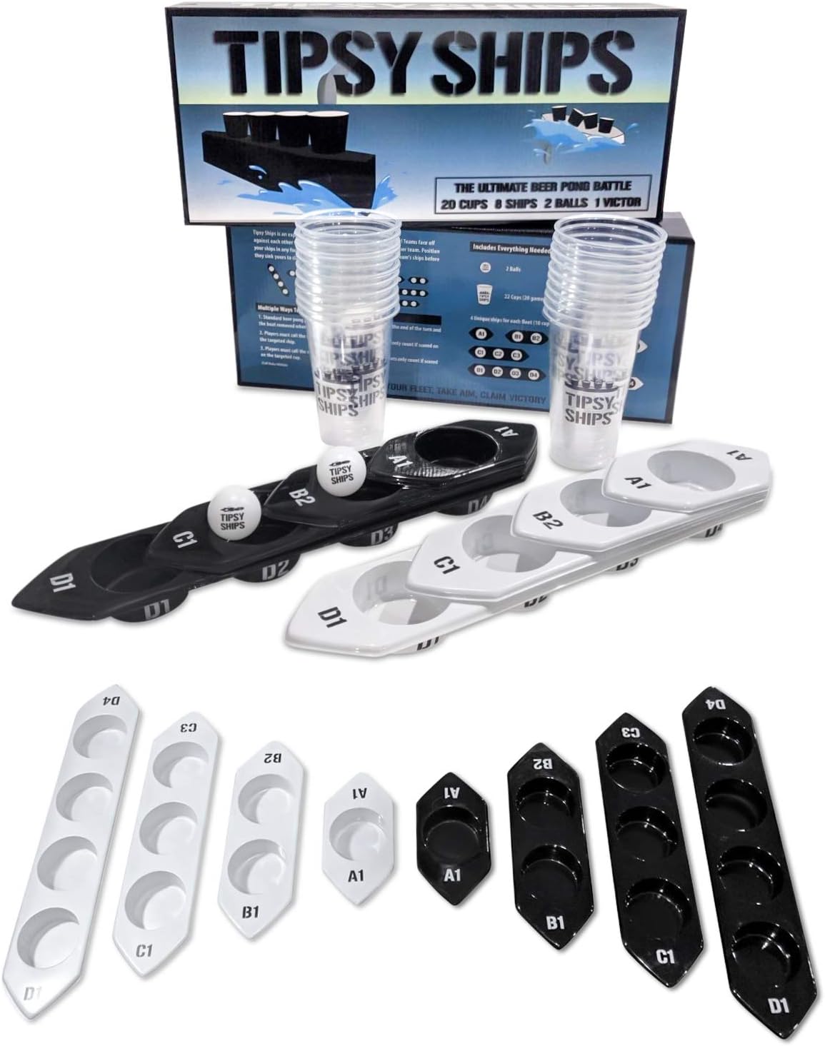 Tipsy Ships Drinking Game Beer Pong Set 8 Ship Trays, 3