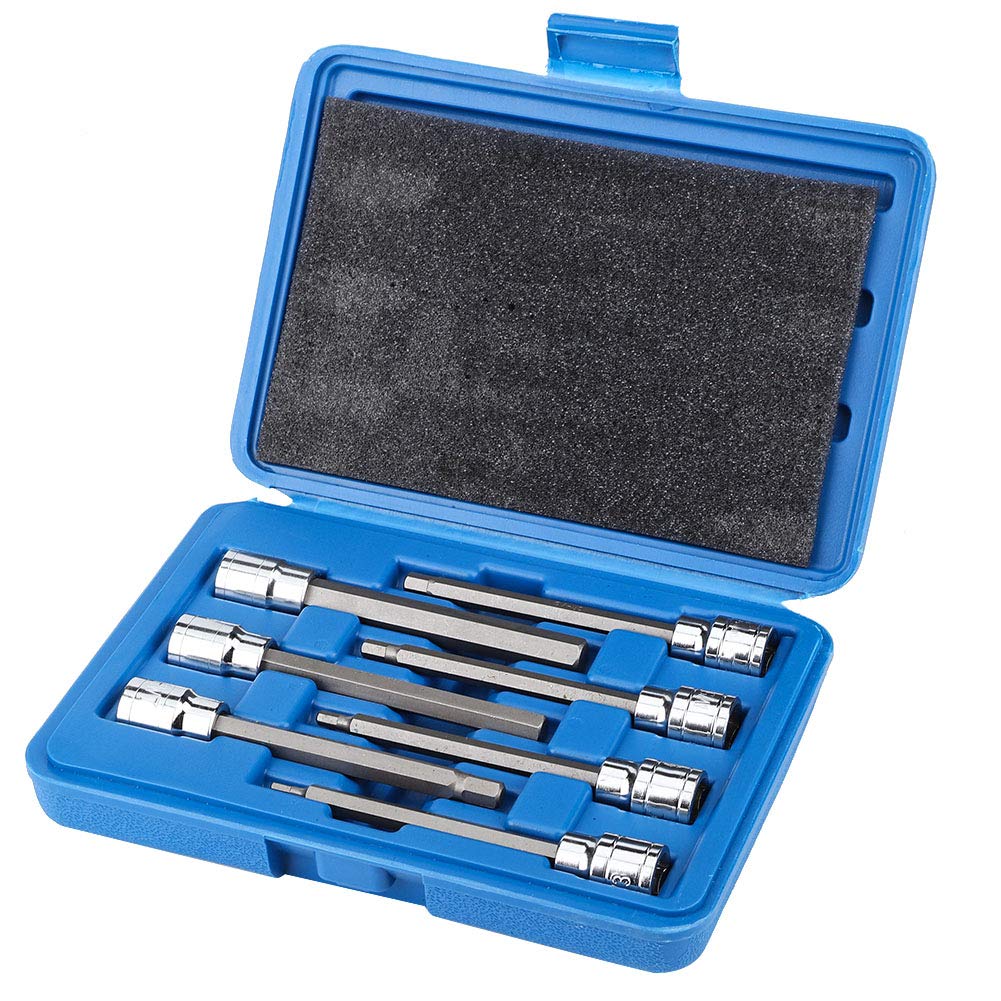 Ejoyous 7-piece Hex Socket Spanner Set (3/8), Chrome Vanadium Steel, 110mm Shank, Size: 3-10mm, Includes Storage Box