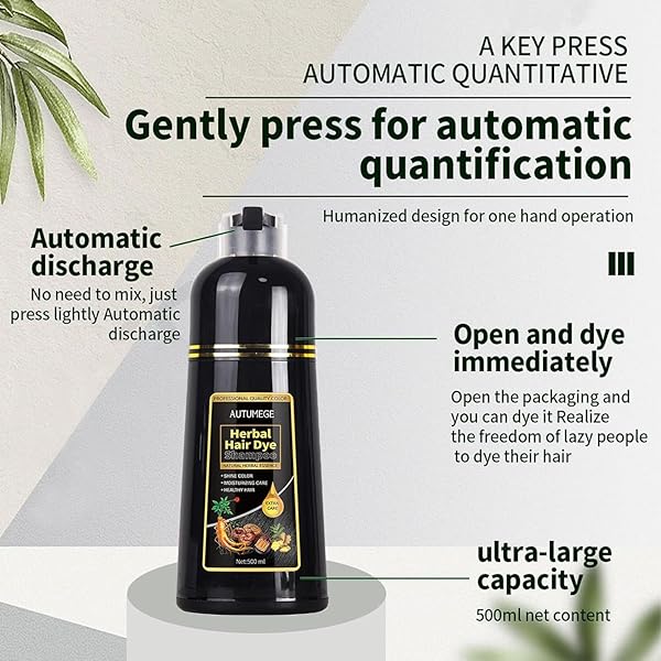 AUTUMEGE BLACK INSTANT HAIR COLOR SHAMPOO FOR GRAY HAIR – EASY HAIR DYE SHAMPOO 3 IN 1-100% GREY COVERAGE – HERBAL COLORING IN MINUTES FOR WOMEN & MEN (NATURALLY BLACK)