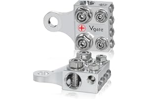 Vgate 12-Way Lead-Acid or Lithium Battery Distribution Block, Multi-Size Terminal Connectors with Bolt Down Ends or Threaded Studs, M10 or 3/8”-16