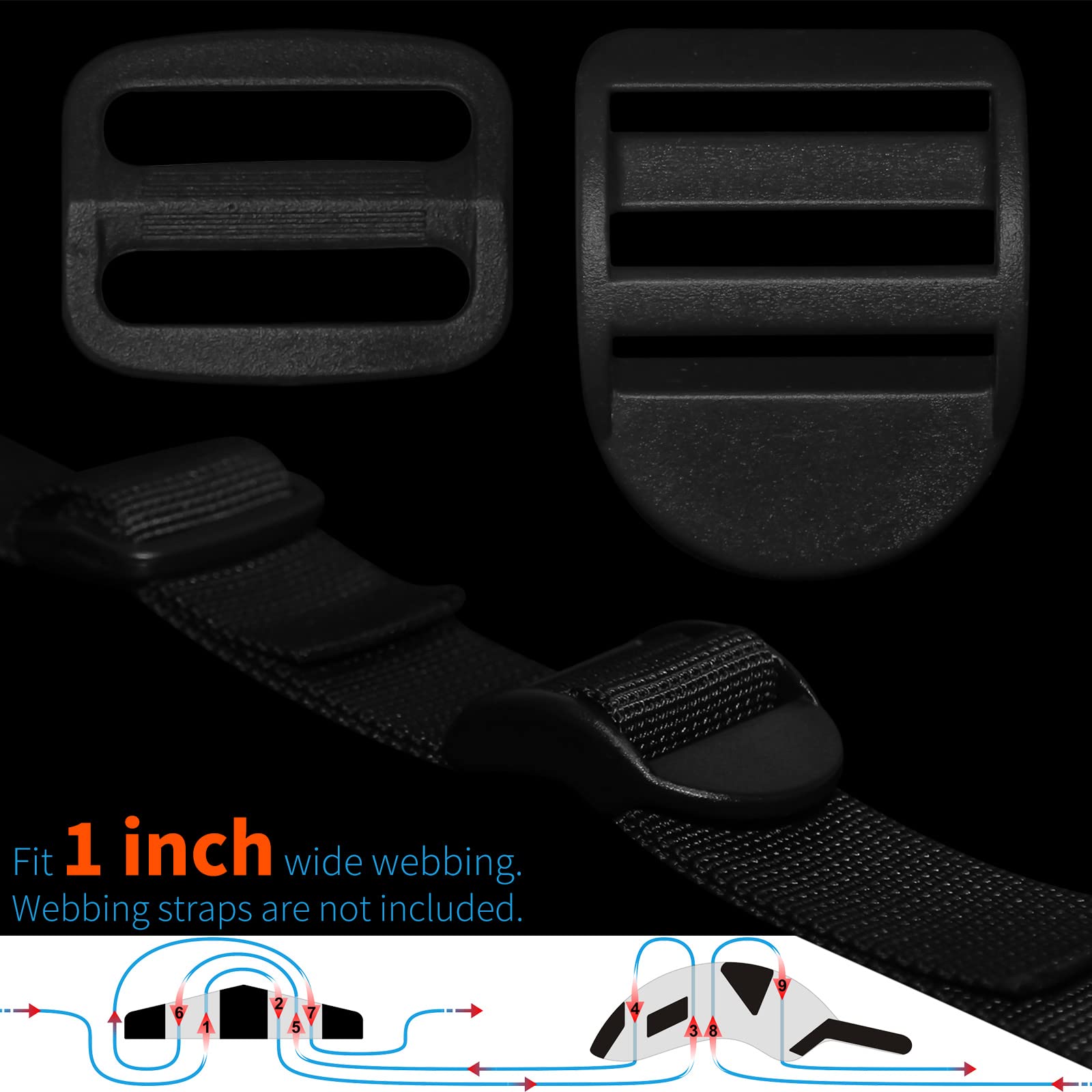 4 Pack Slider Ladder Lock Buckle and Tri-glide Slide for 3/4